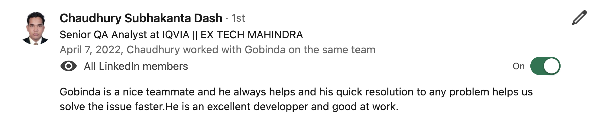 LinkedIn Recommendation 10