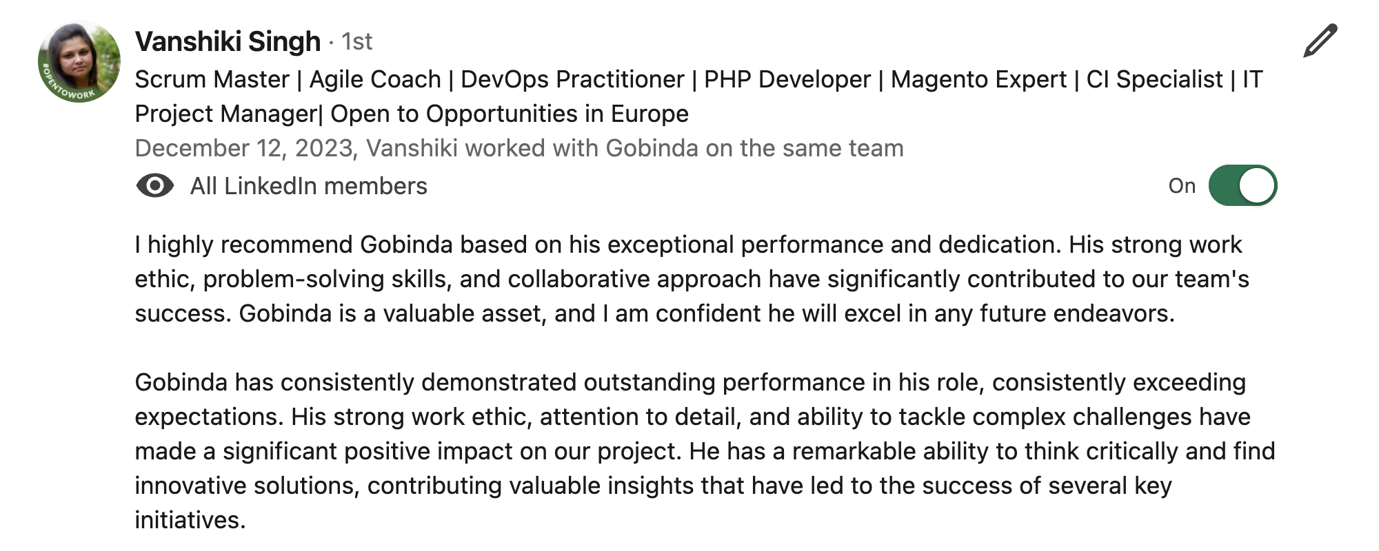 LinkedIn Recommendation 14