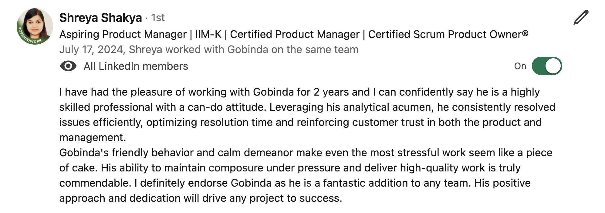 LinkedIn Recommendation 19