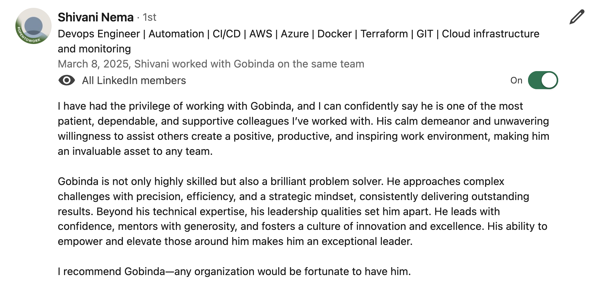 LinkedIn Recommendation 20